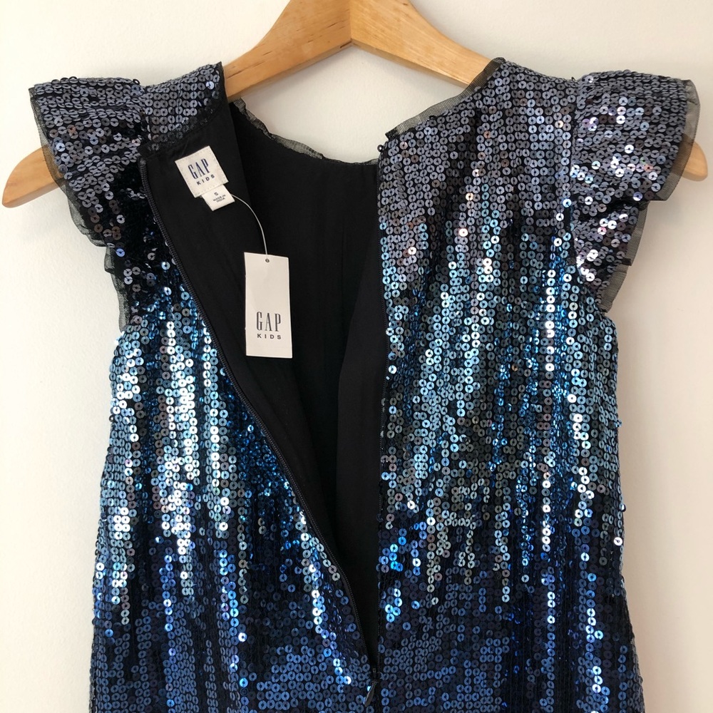 HP GAPKids Sequins Flutter Sleeve Dress Ombré Blue NWT - Picture 4 of 4